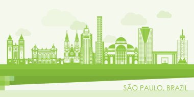 Brezilya 'nın Sao Paulo kentinin Yeşil Skyline panoraması - vektör illüstrasyonu