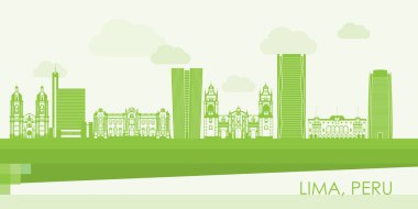 Lima, Peru 'nun Yeşil Skyline panoraması - vektör illüstrasyonu