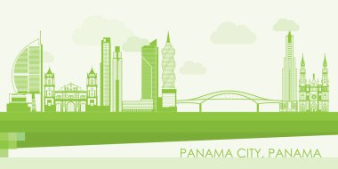 Panama, Panama 'nın Yeşil Skyline panoraması - vektör illüstrasyonu