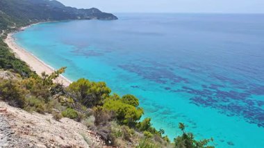 Pefkoulia plajı yakınlarındaki Lefkada 'nın Muhteşem Panoraması, İyon Adaları, Yunanistan