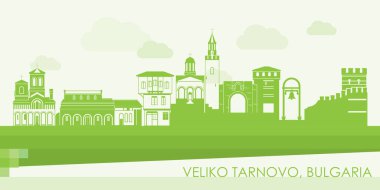 Bulgaristan 'ın Veliko Tarnovo kentinin Yeşil Skyline manzarası - vektör illüstrasyonu