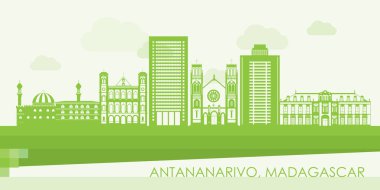 Antananarivo, Madagaskar 'ın Yeşil Skyline panoraması - vektör illüstrasyonu