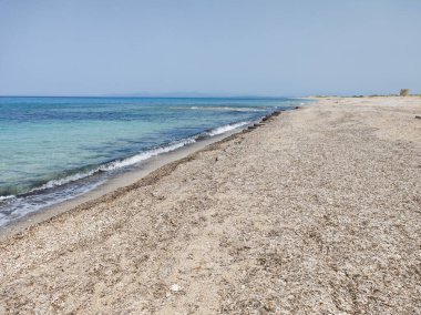 Yunanistan 'ın İyon Adaları' ndaki Agios Ioannis plajı yakınlarındaki Lefkada Panoraması