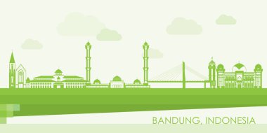 Endonezya 'nın Bandung kentinin Yeşil Skyline panoraması - vektör illüstrasyonu