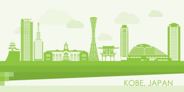 Japonya 'nın Kobe kentinin Yeşil Skyline manzarası - vektör illüstrasyonu