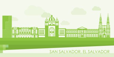 San Salvador şehrinin Yeşil Skyline manzarası, El Salvador - vektör illüstrasyonu