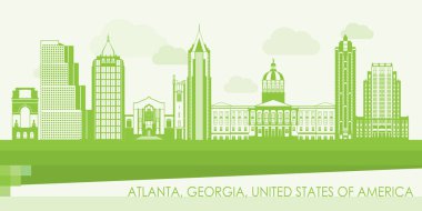 Atlanta, Georgia, ABD 'nin Yeşil Skyline panoraması - vektör illüstrasyonu