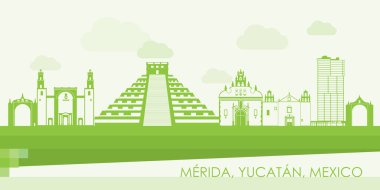 Merida, Yucatan, Meksika 'nın Yeşil Skyline manzarası - vektör illüstrasyonu