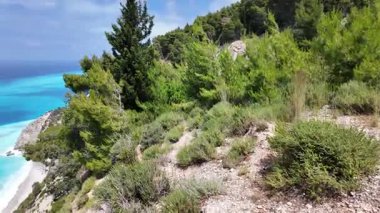 Yunanistan 'ın İyon Adaları' ndaki Egremni Sahili yakınlarındaki Lefkada Sahili 'nin Muhteşem Panoraması