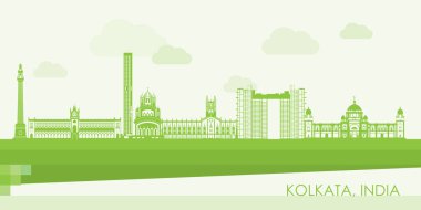 Hindistan 'ın Kolkata kentinin Yeşil Skyline manzarası - vektör illüstrasyonu