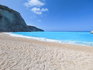 Yunanistan 'ın İyon Adaları' ndaki Porto Katsiki plajı yakınlarındaki Lefkada Sahili 'nin Muhteşem Panoraması
