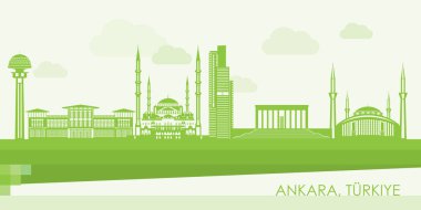 Ankara, Türkiye 'nin Yeşil Skyline manzarası - vektör illüstrasyonu