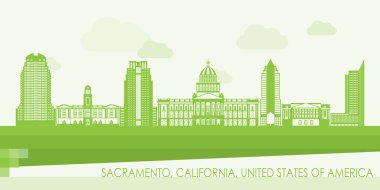 Sacramento, California, ABD 'nin Yeşil Skyline panoraması - vektör illüstrasyonu
