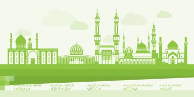 En Ünlü Camilerin Yeşil Skyline Panoraması - vektör illüstrasyonu