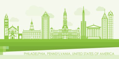 Philadelphia, Pennsylvania, ABD 'nin Yeşil Skyline panoraması - vektör illüstrasyonu