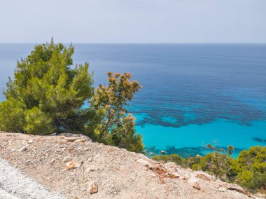 Pefkoulia plajı yakınlarındaki Lefkada 'nın muhteşem manzarası, İyon Adaları, Yunanistan