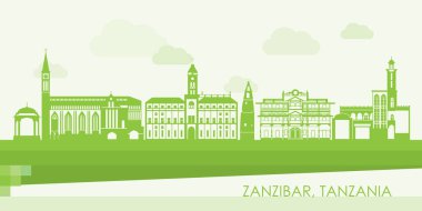 Zanzibar, Tanzanya 'nın Yeşil Skyline panoraması - vektör illüstrasyonu