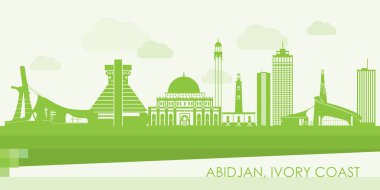 Abidjan şehrinin Yeşil Skyline manzarası, Fildişi Sahili - vektör illüstrasyonu