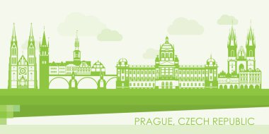 Çek Cumhuriyeti Prag kentinin Yeşil Skyline panoraması - vektör illüstrasyonu