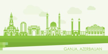 Ganja, Azerbaycan 'ın Yeşil Skyline panoraması - vektör illüstrasyonu