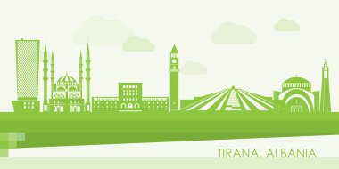 Arnavutluk 'un Tiran kentinin Yeşil Skyline manzarası - vektör illüstrasyonu