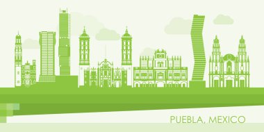 Meksika, Puebla şehrinin Yeşil Skyline manzarası - vektör illüstrasyonu
