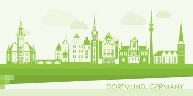 Almanya 'nın Dortmund kentinin Yeşil Skyline manzarası - vektör illüstrasyonu