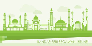 Bandar Seri Begawan, Brunei 'nin Yeşil Skyline panoraması - vektör illüstrasyonu
