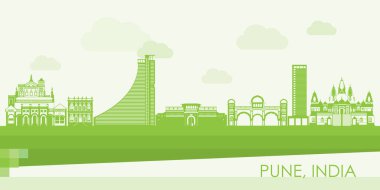 Hindistan 'ın Pune kentinin Yeşil Skyline manzarası - vektör illüstrasyonu