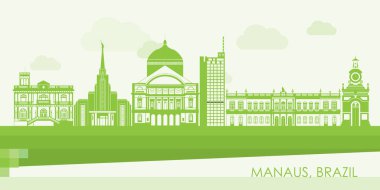 Brezilya, Manaus şehrinin Yeşil Skyline panoraması - vektör illüstrasyonu