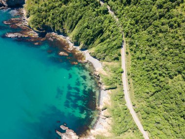 Bulgaristan 'ın Burgaz Bölgesi Smokinya Sahili yakınlarındaki Karadeniz kıyılarının hava manzarası