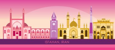 İran 'ın İsfahan kentinin günbatımı Skyline panoraması - vektör illüstrasyonu