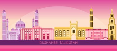Dushanbe, Tacikistan 'ın günbatımı Skyline panoraması - vektör illüstrasyonu