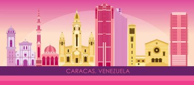 Caracas, Venezuela 'nın Sunset Skyline Panoraması - vektör çizimi