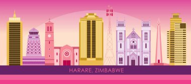 Harare, Zimbabwe 'nin Sunset Skyline Panoraması - vektör çizimi