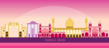 İran 'ın Shiraz kentinin Sunset Skyline panoraması - vektör illüstrasyonu