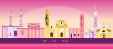 Kıbrıs 'ın Lefkoşe kentinin Sunset Skyline manzarası - vektör illüstrasyonu