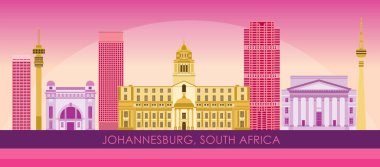 Sunset Skyline panorama of city of Johannesburg, South Africa - vector illustration