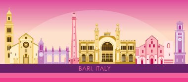 İtalya 'nın Bari kentinin Sunset Skyline panoraması - vektör illüstrasyonu
