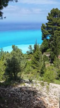 Yunanistan 'ın İyon Adaları' ndaki Egremni Sahili yakınlarındaki Lefkada Sahili 'nin Muhteşem Panoraması