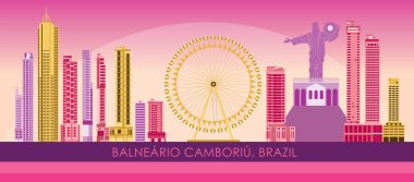 Brezilya 'nın Balnerio Cambori şehrinin Sunset Skyline panoraması - vektör illüstrasyonu