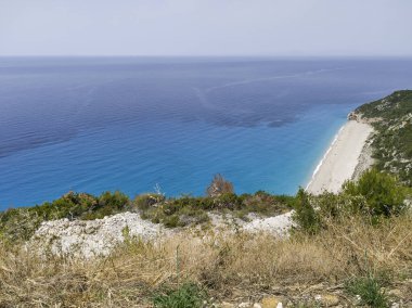 Yunanistan, İyon Adaları, Milos plajı yakınlarındaki Lefkada 'nın şaşırtıcı Panoraması