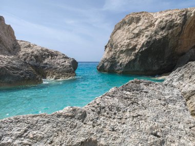 Yunanistan 'ın İyon Adaları yakınlarındaki Kathisma Sahili yakınlarındaki Lefkada' nın Muhteşem Panoraması