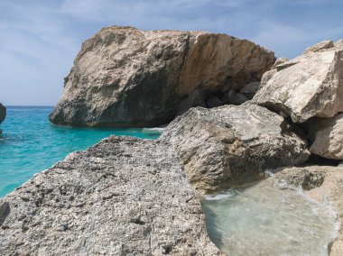 Yunanistan 'ın İyon Adaları yakınlarındaki Kathisma Sahili yakınlarındaki Lefkada' nın Muhteşem Panoraması