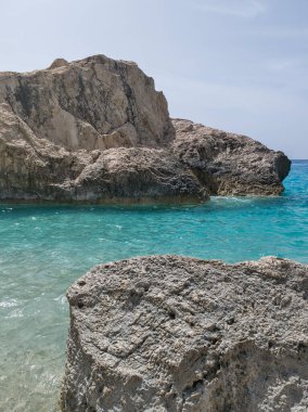 Yunanistan 'ın İyon Adaları yakınlarındaki Kathisma Sahili yakınlarındaki Lefkada' nın Muhteşem Panoraması