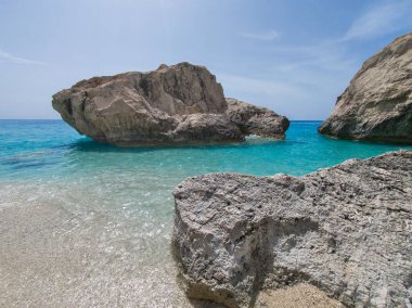 Yunanistan 'ın İyon Adaları yakınlarındaki Kathisma Sahili yakınlarındaki Lefkada' nın Muhteşem Panoraması