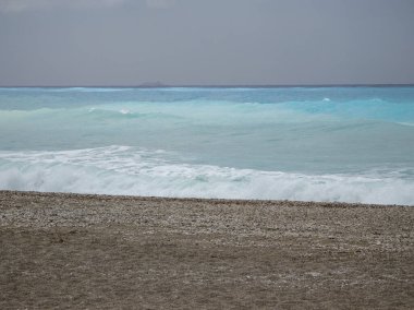 Yunanistan 'ın İyon Adaları' ndaki Gialos plajı yakınlarındaki Lefkada Panoraması
