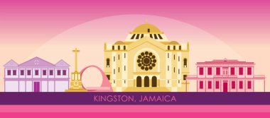 Kingston, Jamaika 'nın Sunset Skyline panoraması - vektör illüstrasyonu