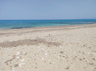 Yunanistan 'ın İyon Adaları' ndaki Agios Ioannis plajı yakınlarındaki Lefkada Panoraması