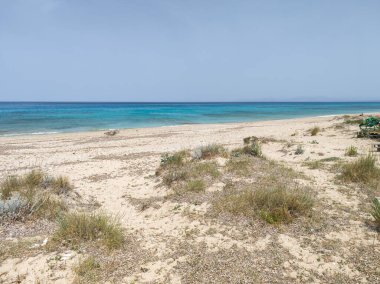Yunanistan 'ın İyon Adaları' ndaki Agios Ioannis plajı yakınlarındaki Lefkada Panoraması